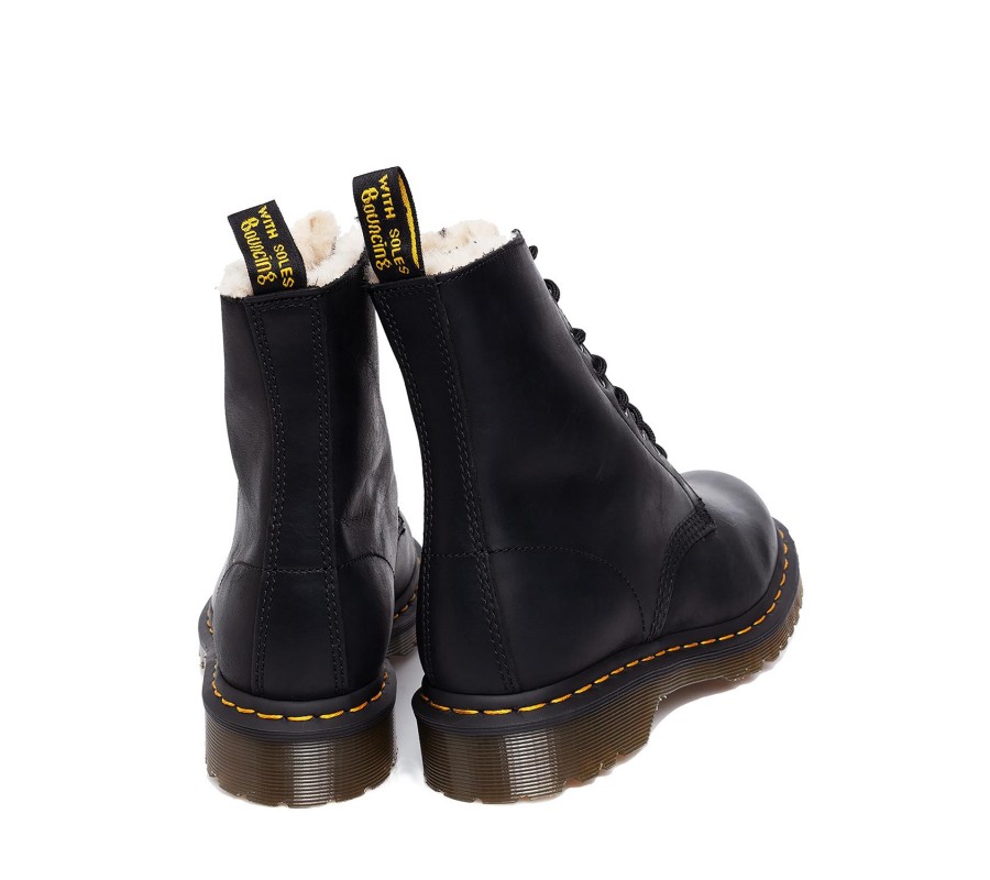 Ботинки Dr. Martens 1460 Serena Black Burnished Wyoming Faux Fur Lined Lace Up Boots 21797001